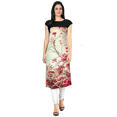Cream Colored Casual Floral Print Kurti - Peachmode