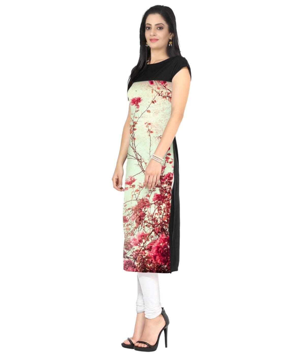 Cream Colored Casual Floral Print Kurti - Peachmode
