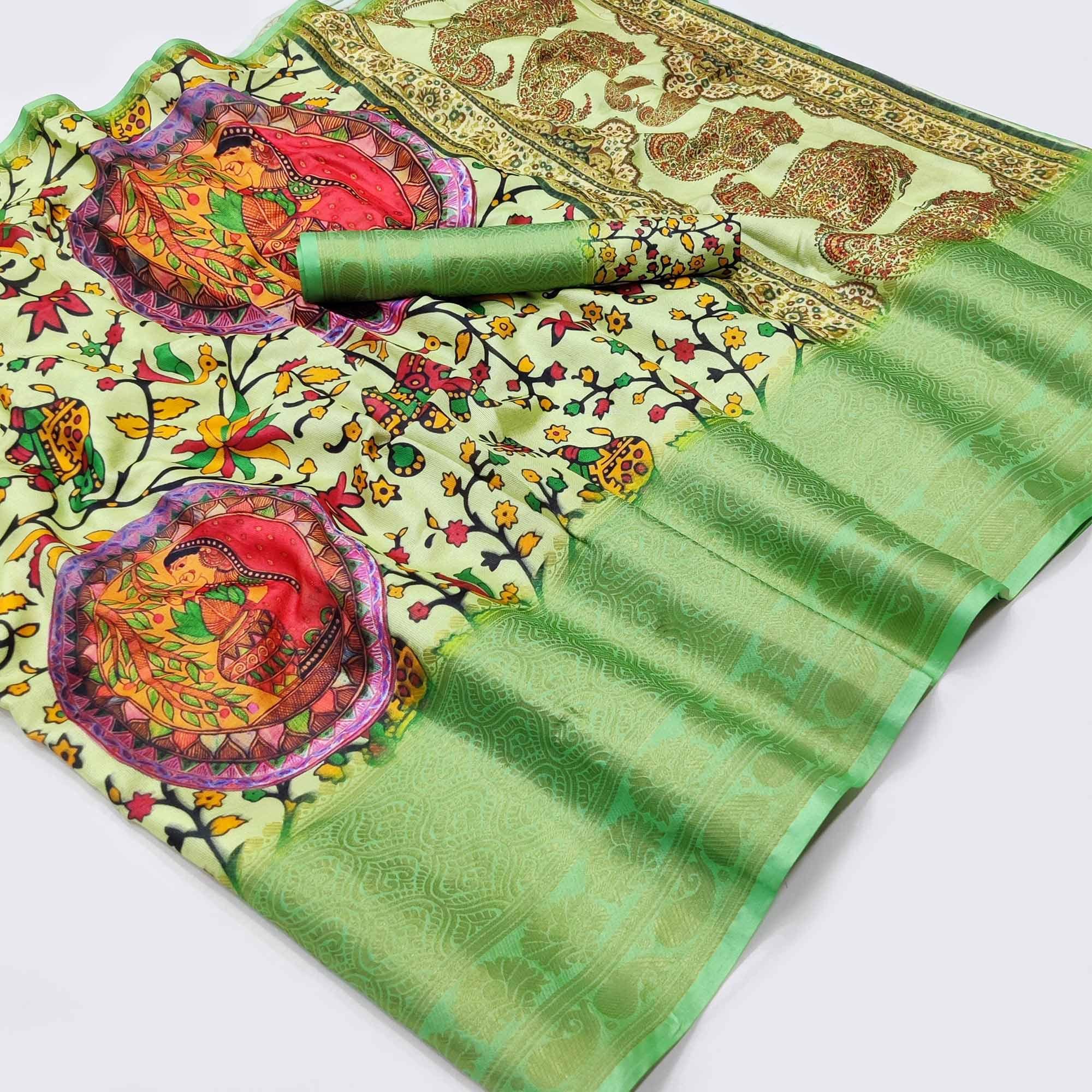 Cream Digital Printed Khaadi Saree - Peachmode