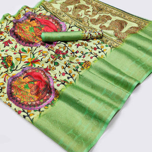 Cream Digital Printed Khaadi Saree - Peachmode