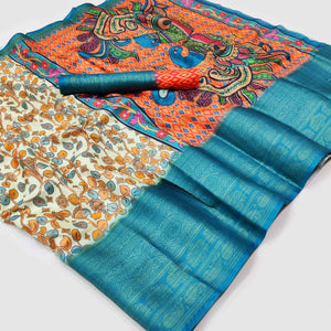 Cream Digital Printed Khaadi Saree - Peachmode