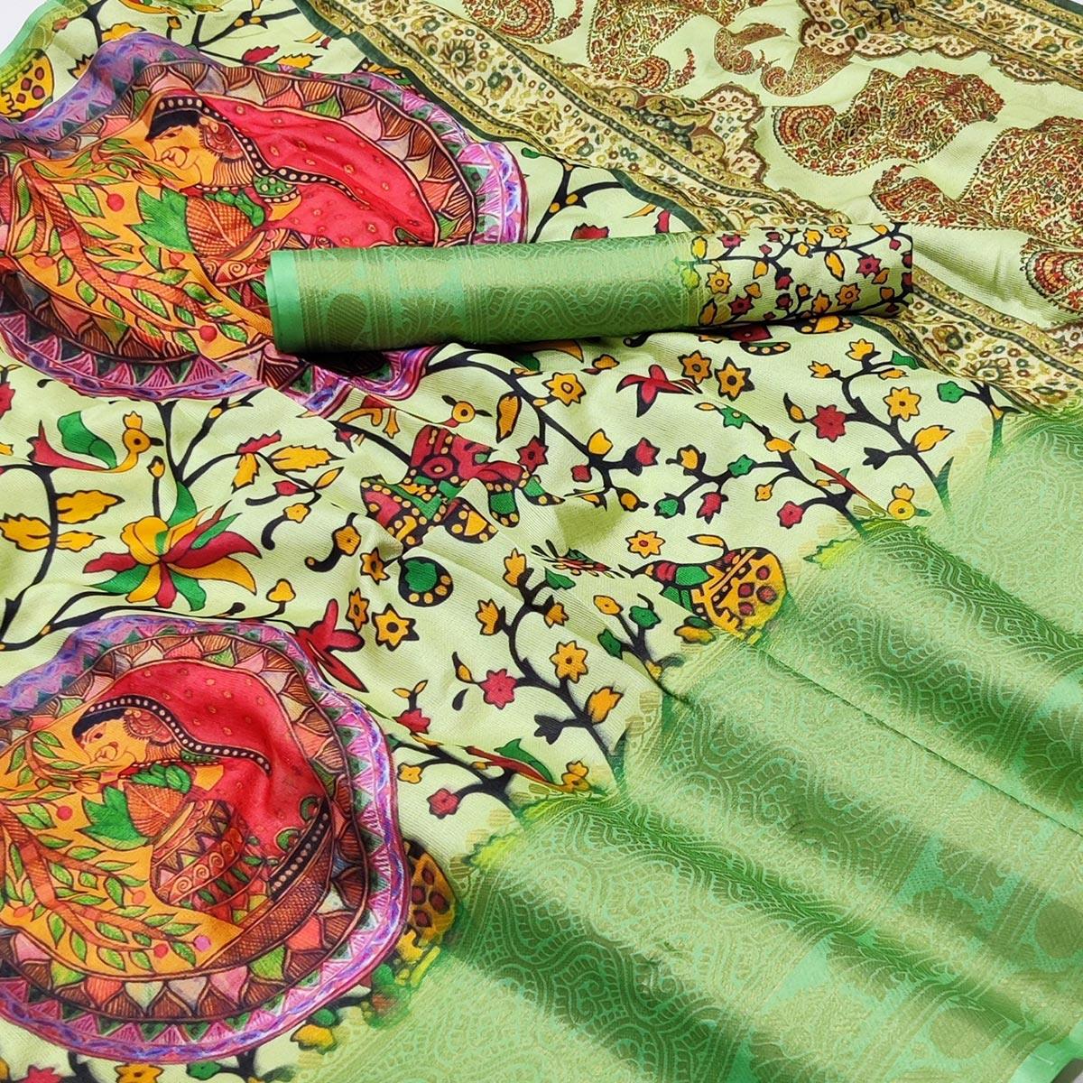 Cream Digital Printed Khaadi Saree - Peachmode