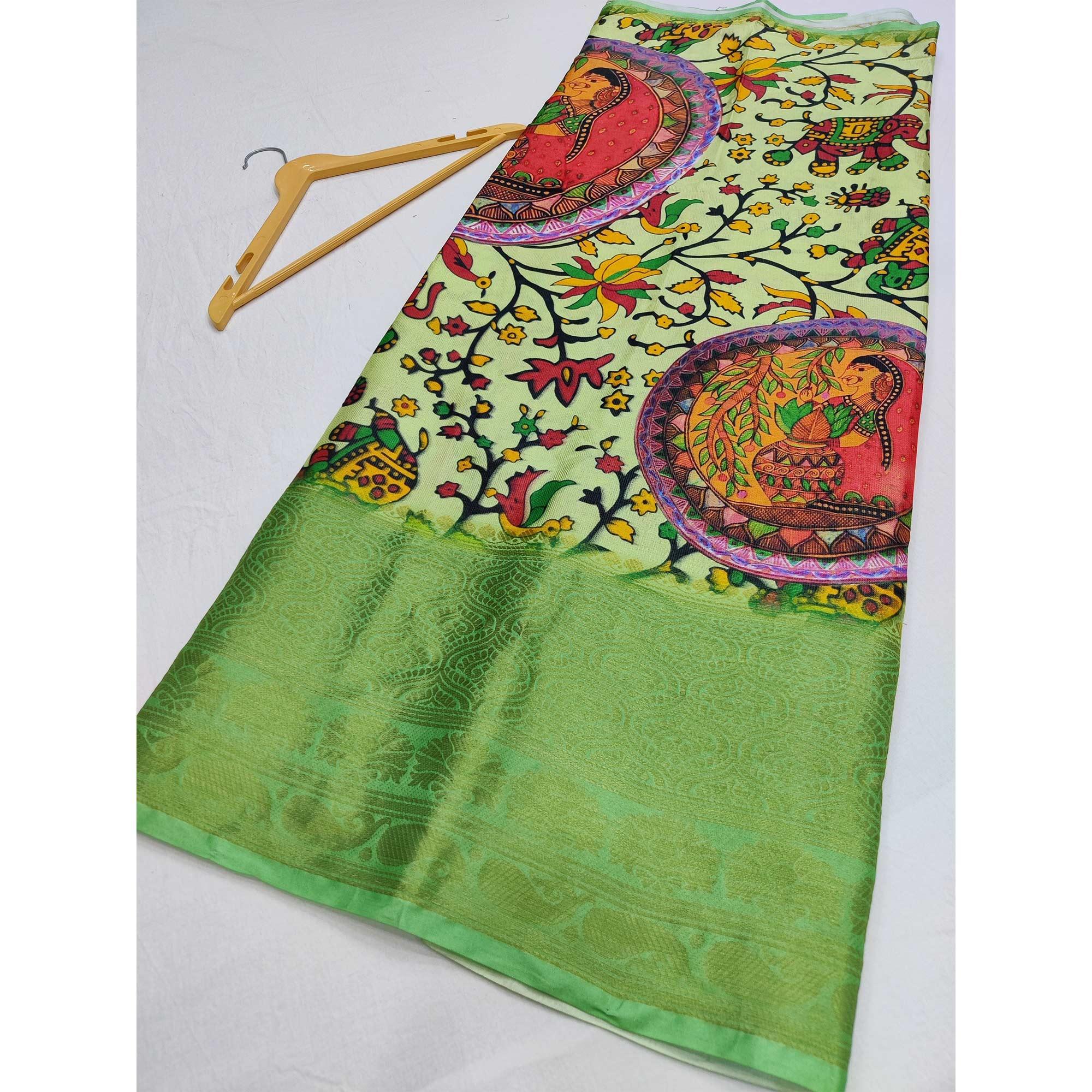 Cream Digital Printed Khaadi Saree - Peachmode