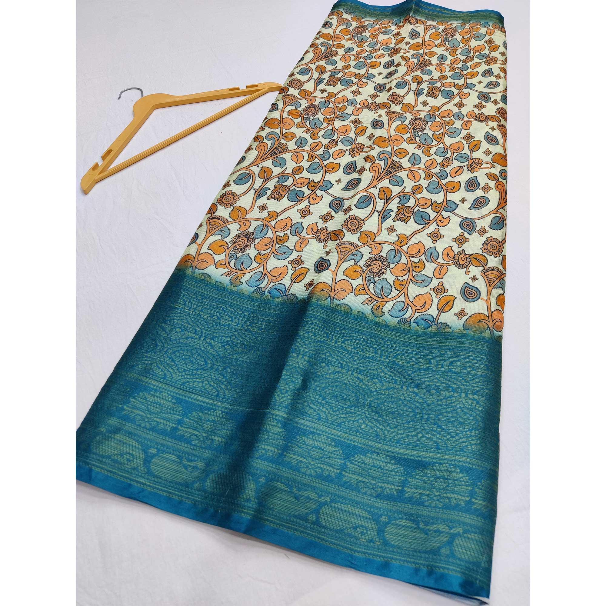 Cream Digital Printed Khaadi Saree - Peachmode