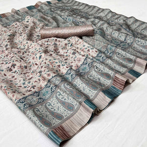 Cream Digital Printed Pashmina Saree - Peachmode