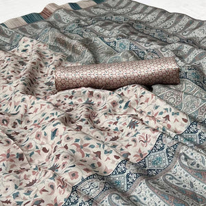 Cream Digital Printed Pashmina Saree - Peachmode