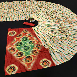 Cream Digital Printed Vichitra Silk Saree - Peachmode