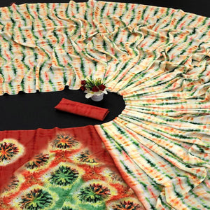 Cream Digital Printed Vichitra Silk Saree - Peachmode