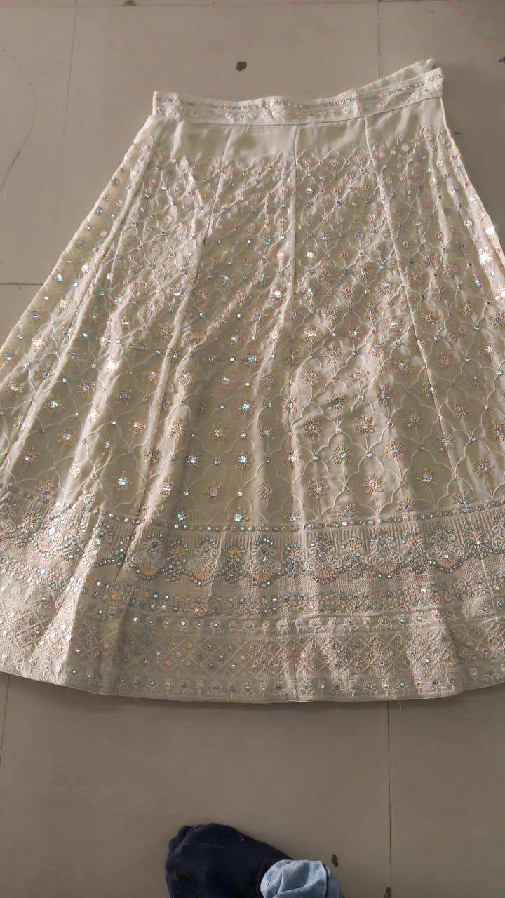 Cream Embellished With Embroidered Georgette Lehenga - Peachmode