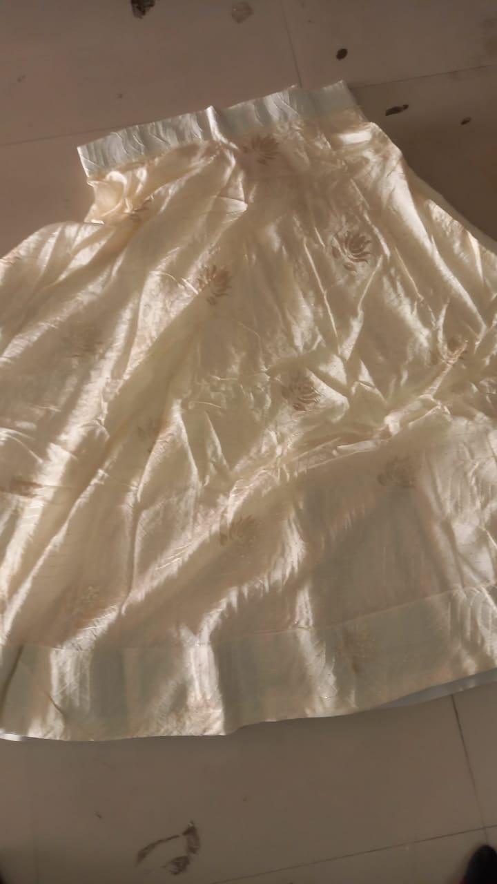 Cream Embroidered Tapetta Silk Lehenga - Peachmode