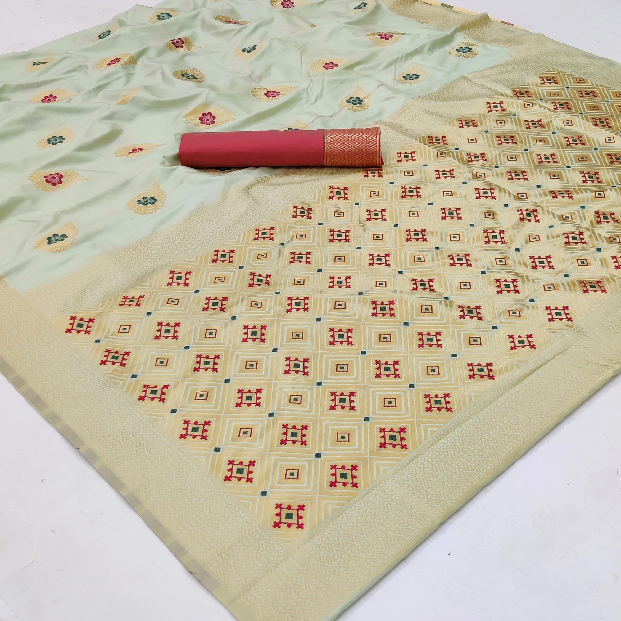 Cream Festive Wear Floral Woven Soft Silk Banarasi Saree - Peachmode