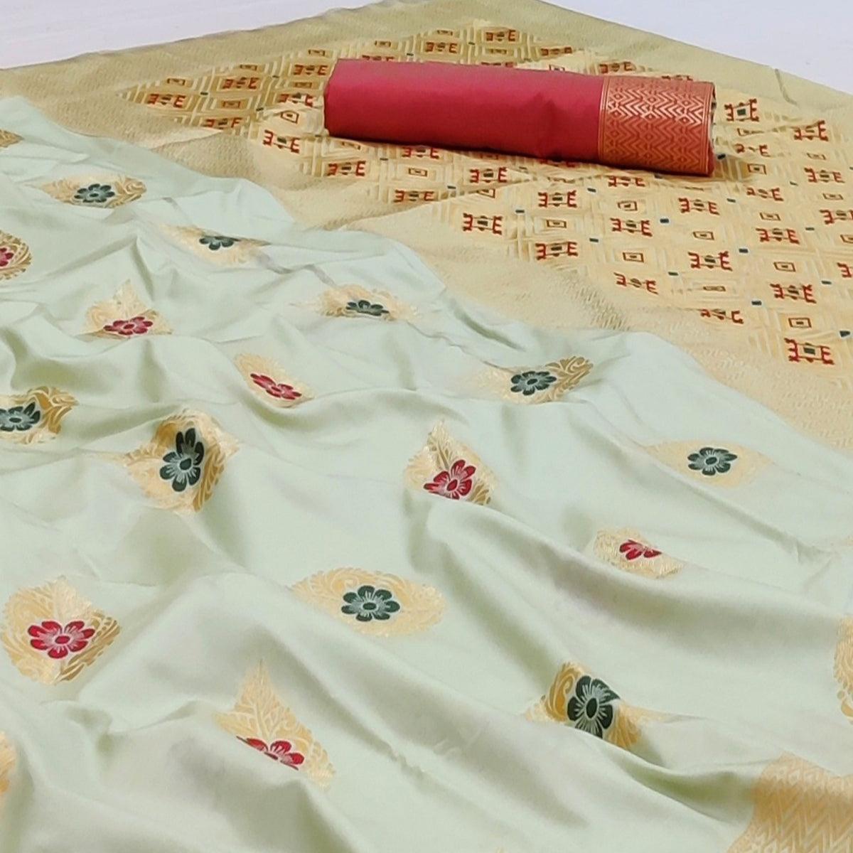 Cream Festive Wear Floral Woven Soft Silk Banarasi Saree - Peachmode