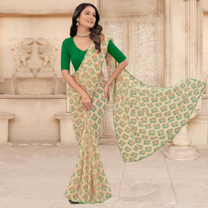 Cream Festive Wear Printed With Sequence Georgette Saree - Peachmode