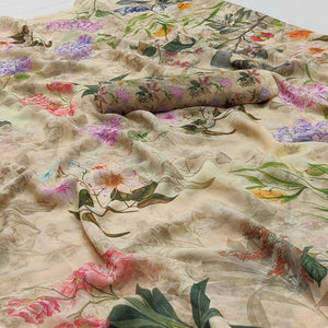 Cream Floral Digital Printed Georgette Saree - Peachmode
