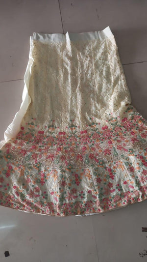Cream Floral Embroidered Georgette Lehenga - Peachmode