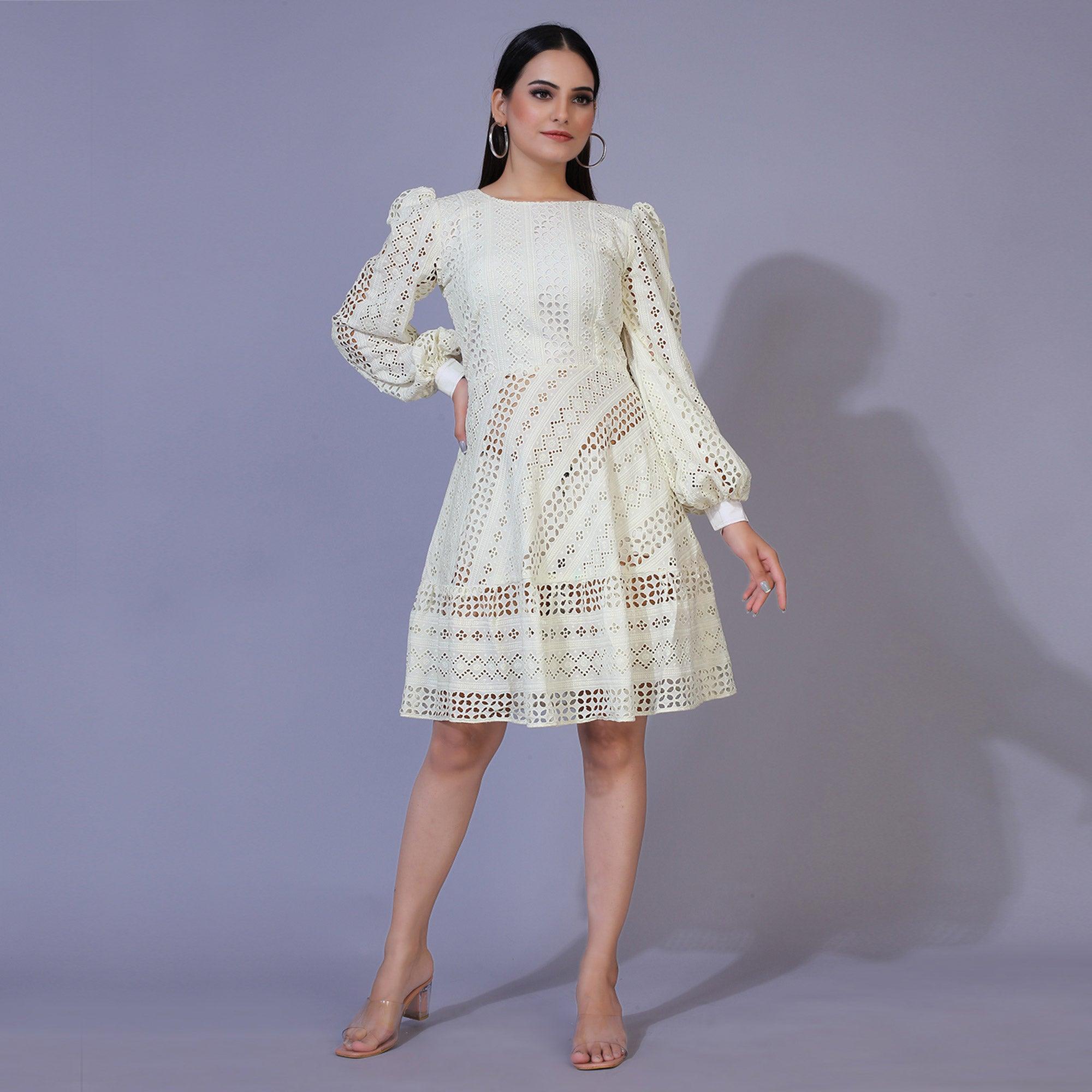 Chikankari Short Frock Design Chikankari Western Dresses LUCKNOWI