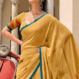 Cream Printed Georgette Saree - Peachmode