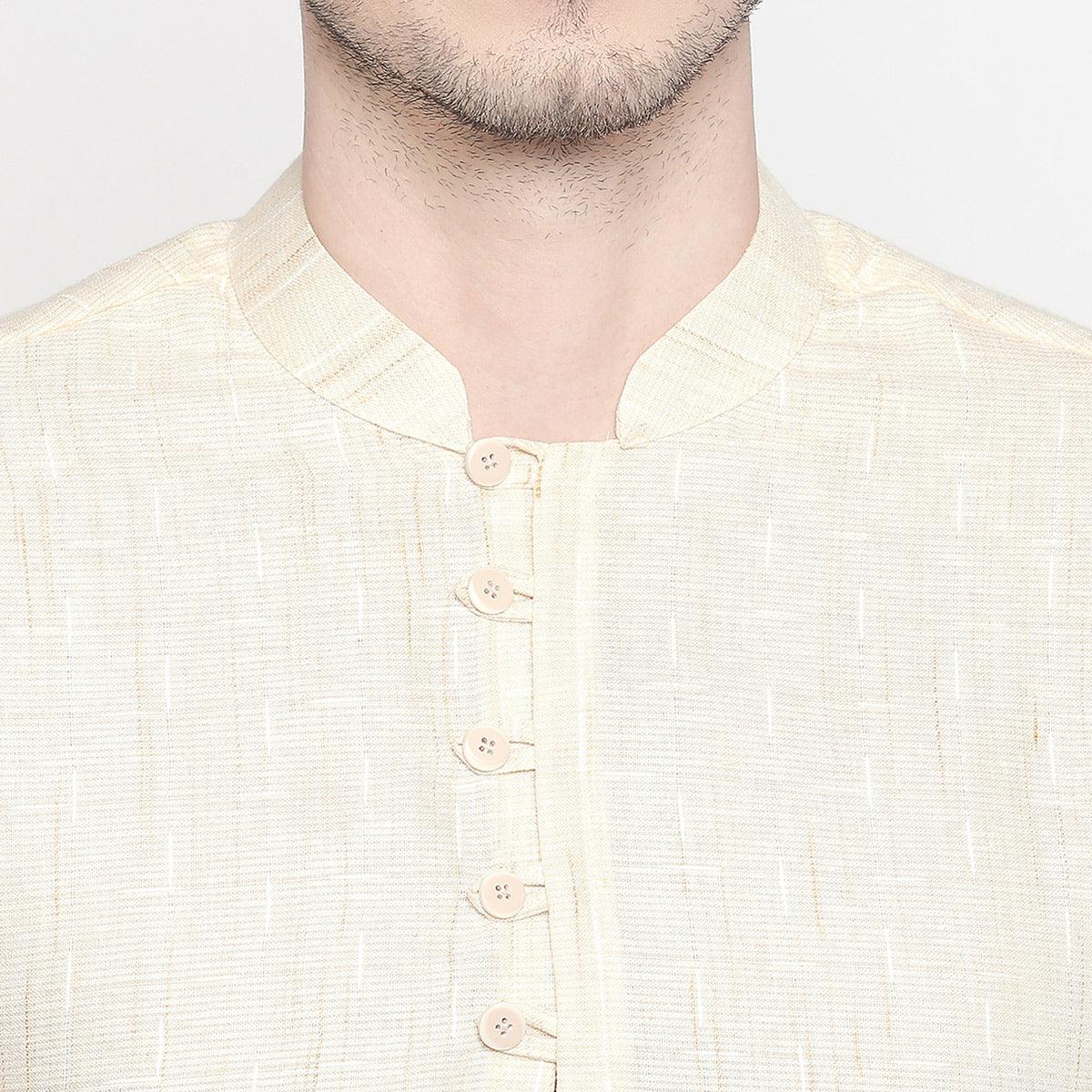 Cream Solid Pure Cotton Short Kurta - Peachmode