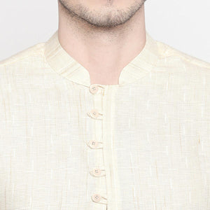 Cream Solid Pure Cotton Short Kurta - Peachmode