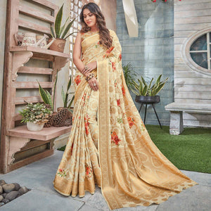 Cream Woven Art Silk Saree - Peachmode