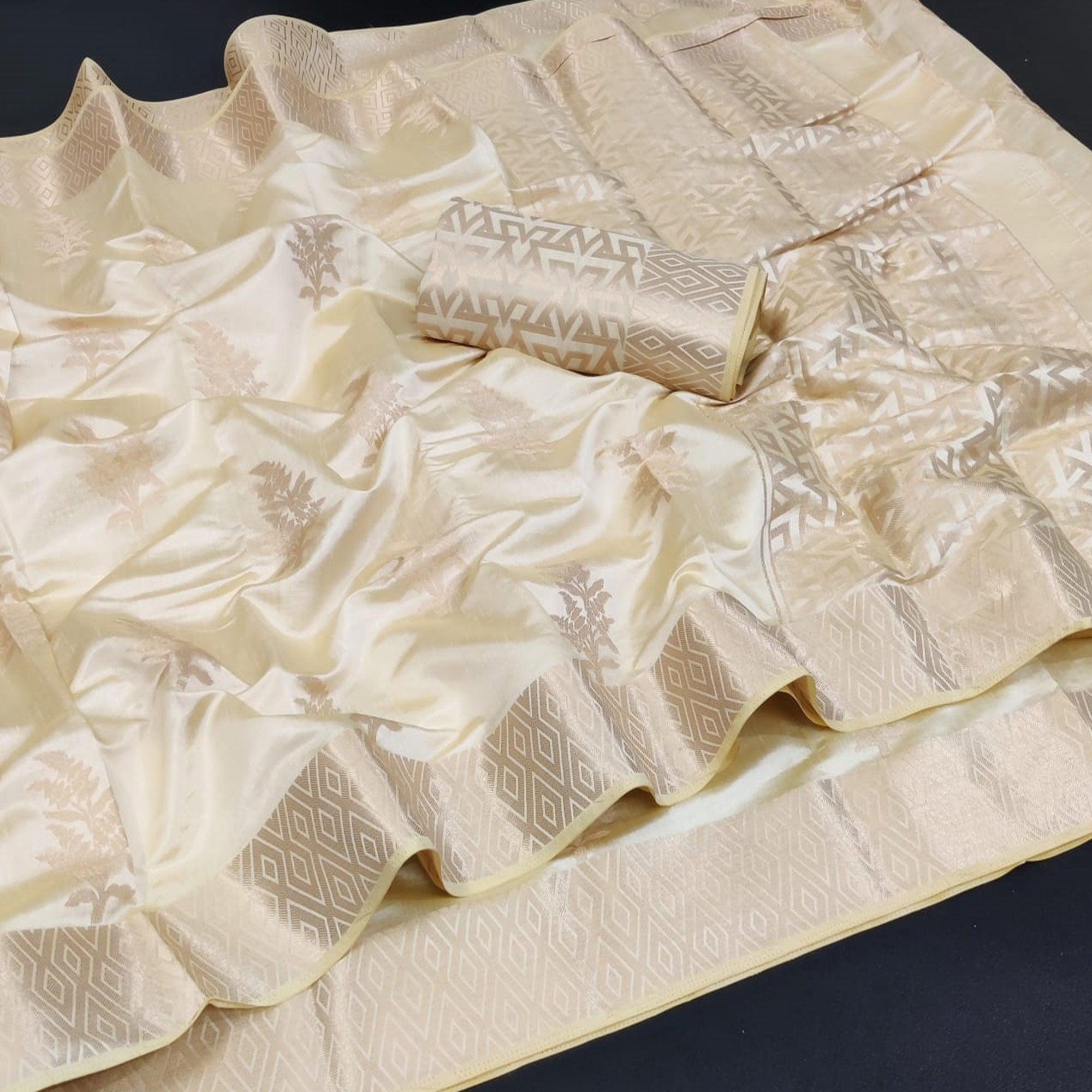 Cream Woven Art Silk Saree With Butta Rich Pallu - Peachmode