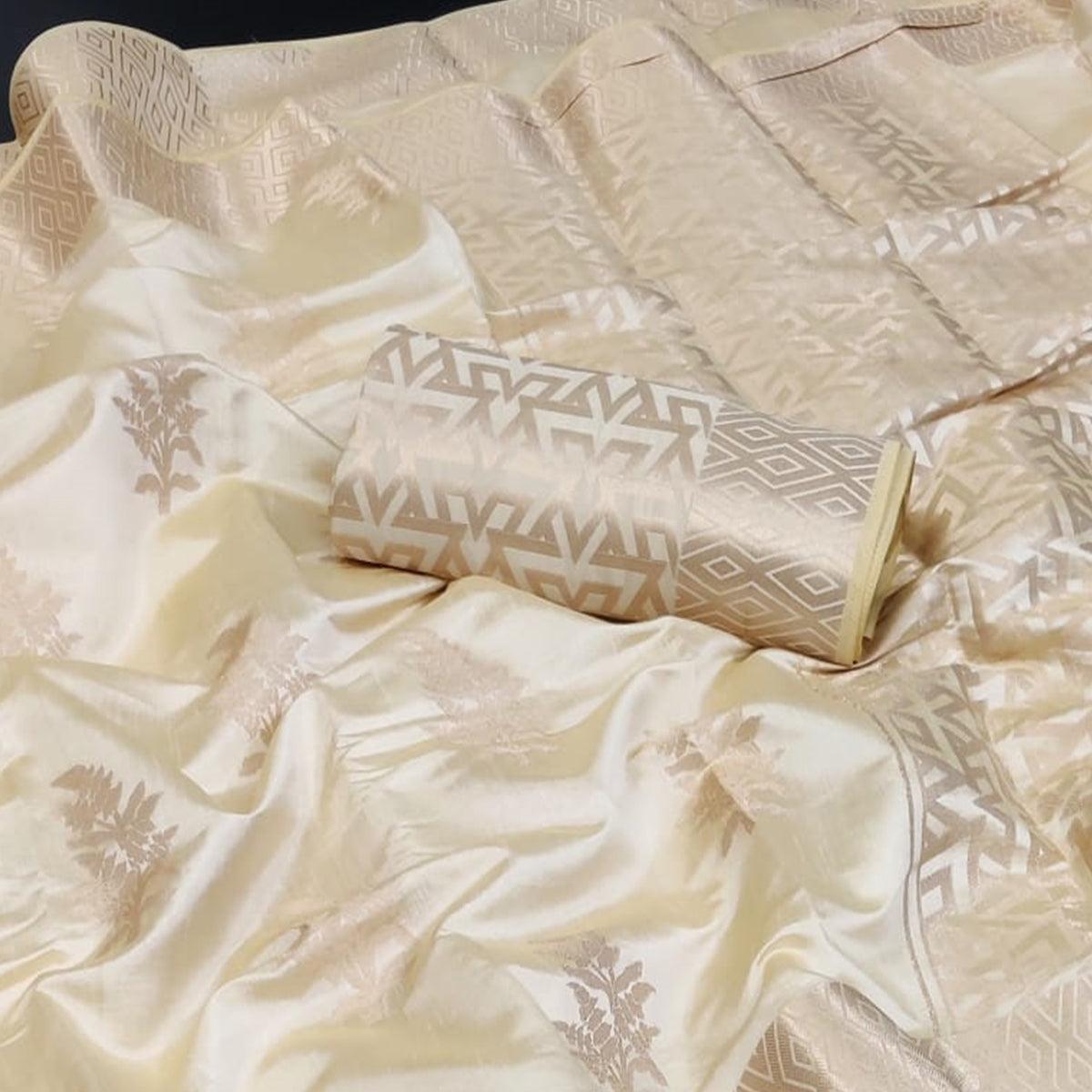 Cream Woven Art Silk Saree With Butta Rich Pallu - Peachmode