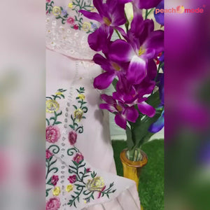 Pink Floral Embroidered Georgette Palazzo Suit