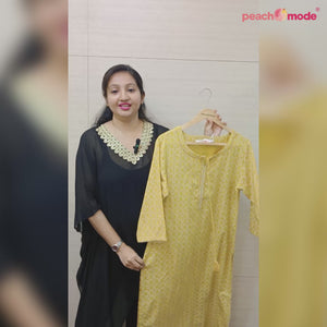 Yellow Floral Printed Rayon Kurti