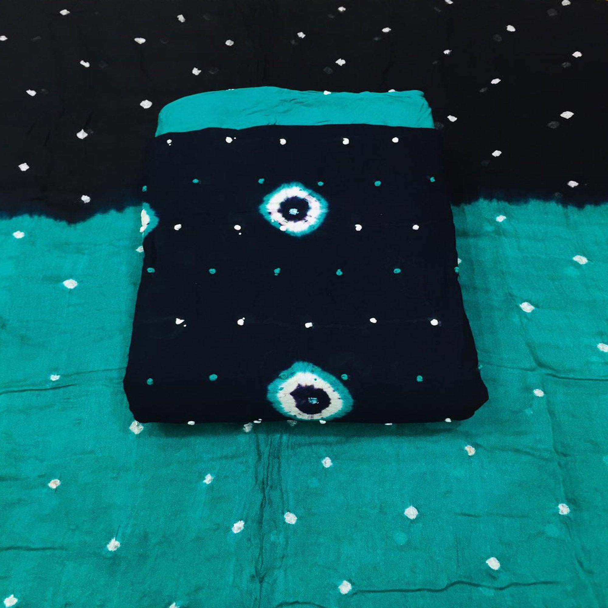 Dark Blue Bandhani Printed Cotton Blend Dress Material - Peachmode