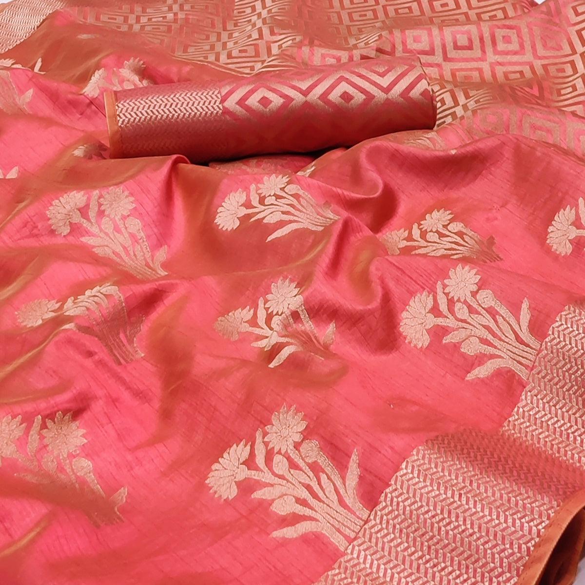 Dark Gajari Woven Raw Silk Saree - Peachmode