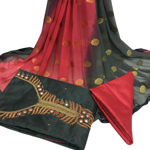 Dark Gray Embroidered Santoon Dress Material - Peachmode