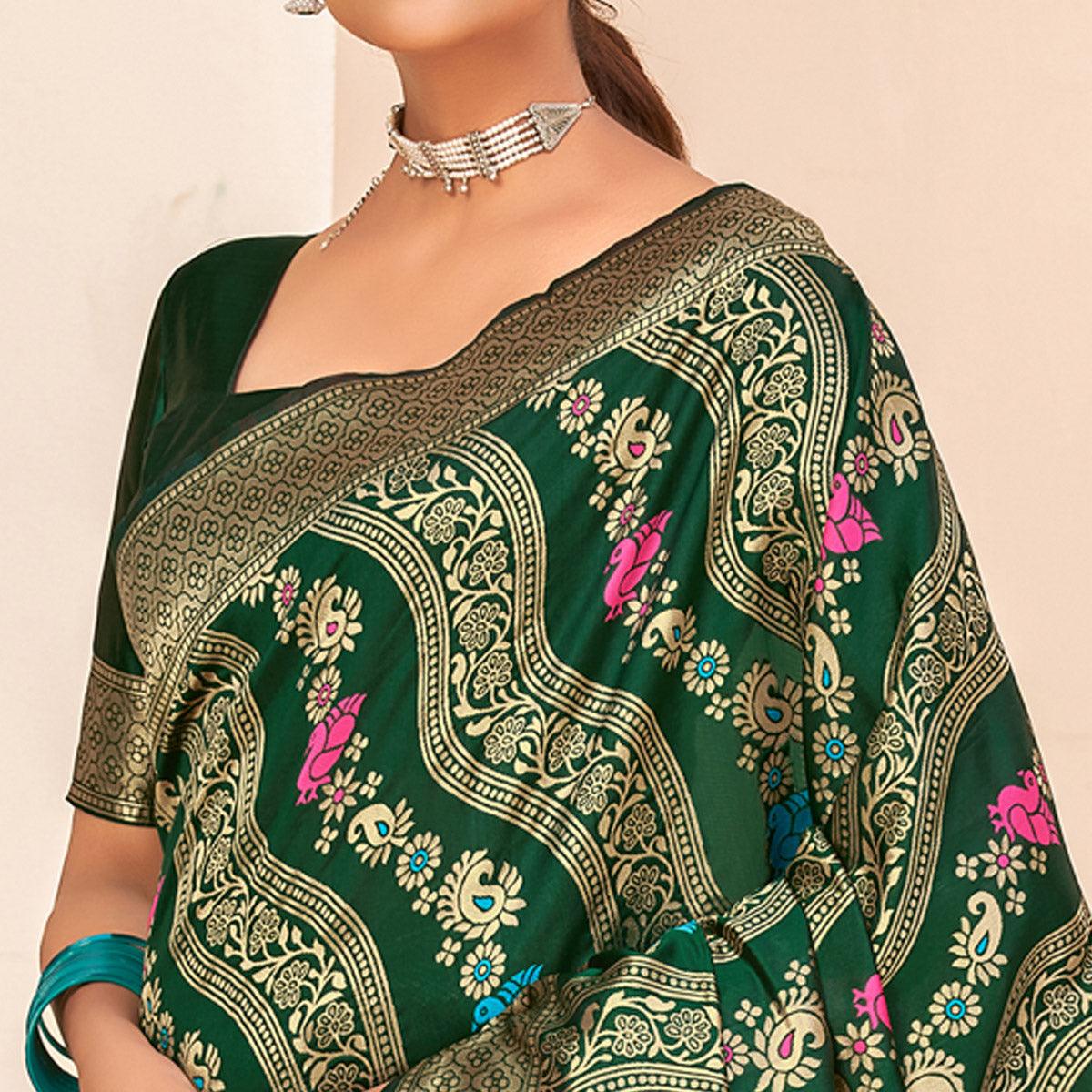 Dark Green Festive Wear Banarasi with Patola Woven Banarasi Silk saree - Peachmode