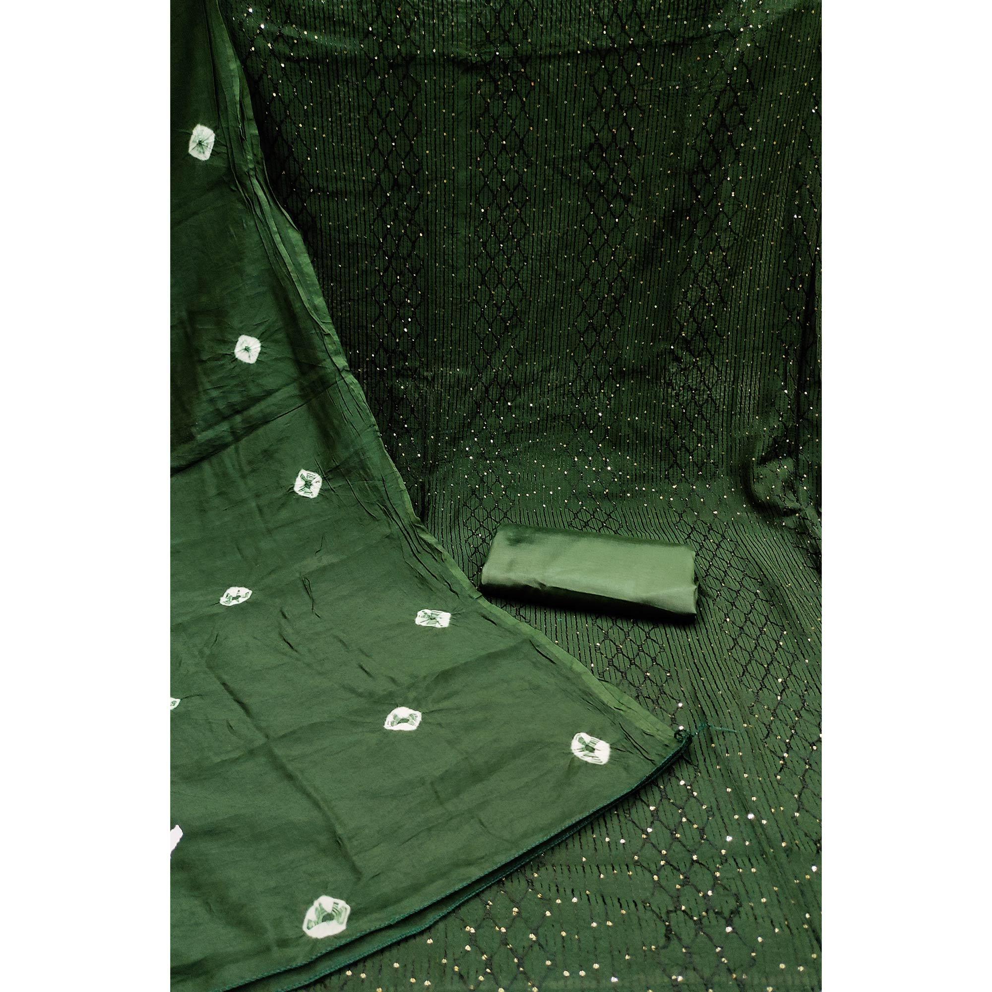 Dark Green Sequence Embroidered Chanderi Dress Material - Peachmode
