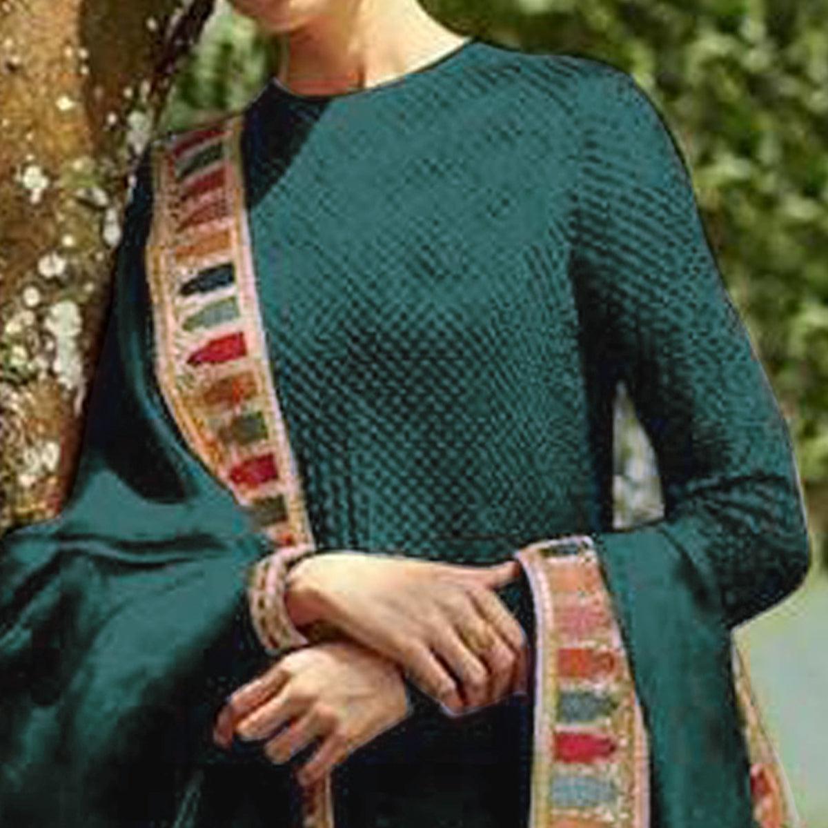 Dark Green Sequence Embroidered Georgette Salwar Suit - Peachmode
