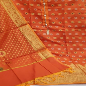 Dark Orange Festive Wear Woven Banarasi Silk Dress Material - Peachmode