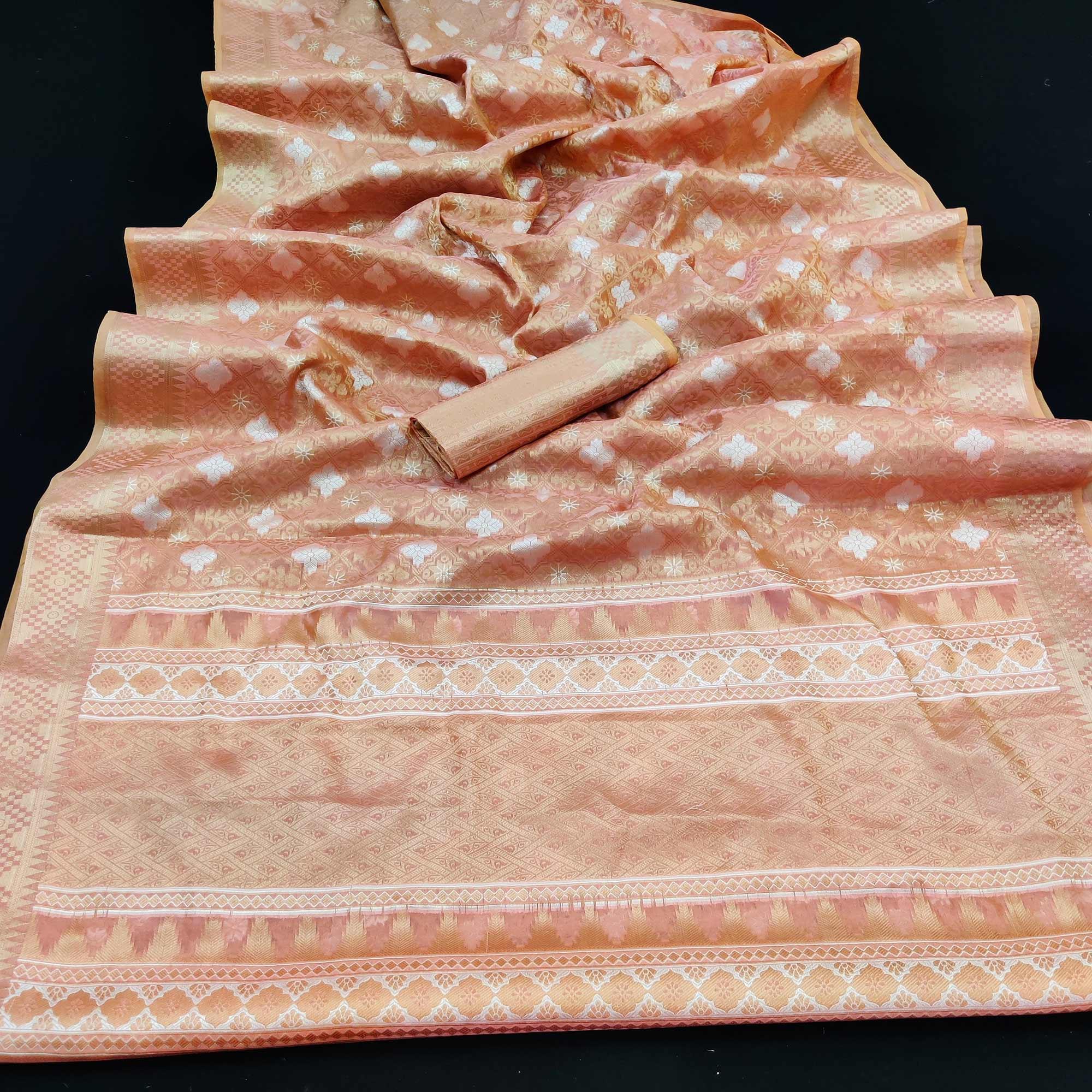 Dark Peach Festive Wear Woven Art Silk Saree - Peachmode