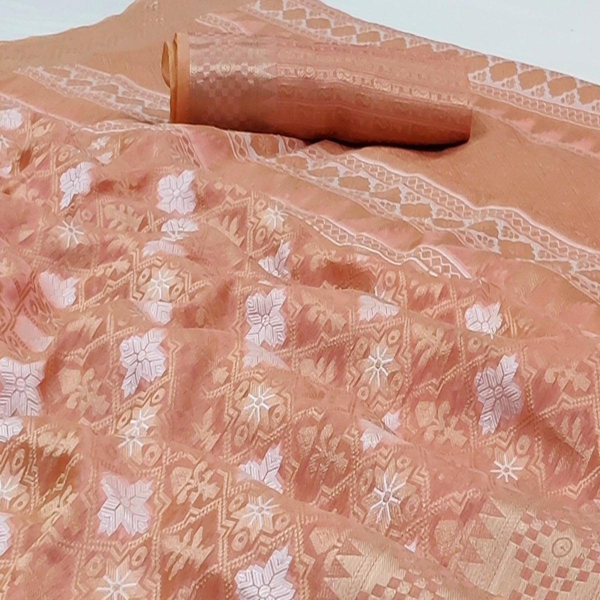 Dark Peach Festive Wear Woven Art Silk Saree - Peachmode