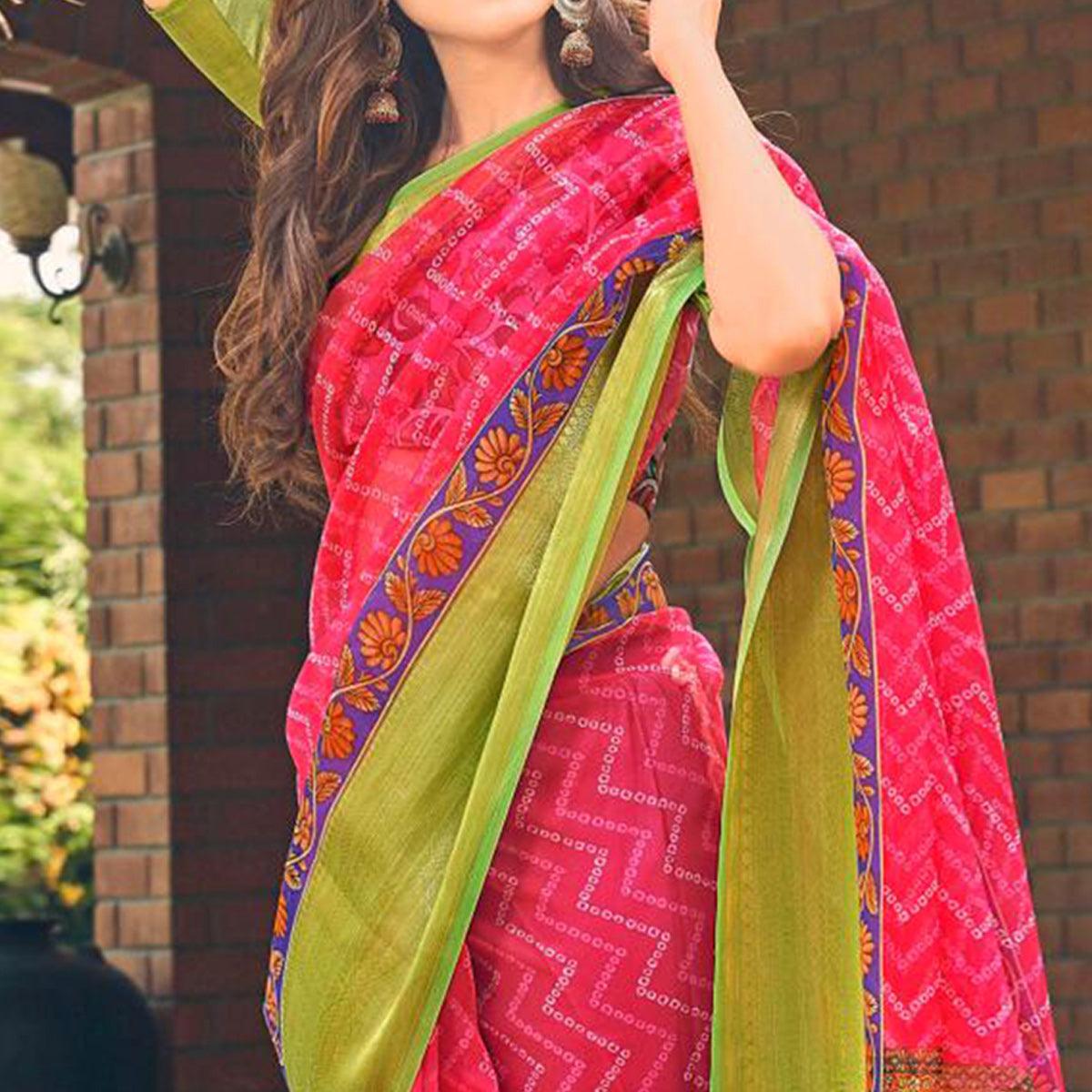 Dark Pink Casual Wear Bandhej Printed Kalamkari Silk Saree - Peachmode