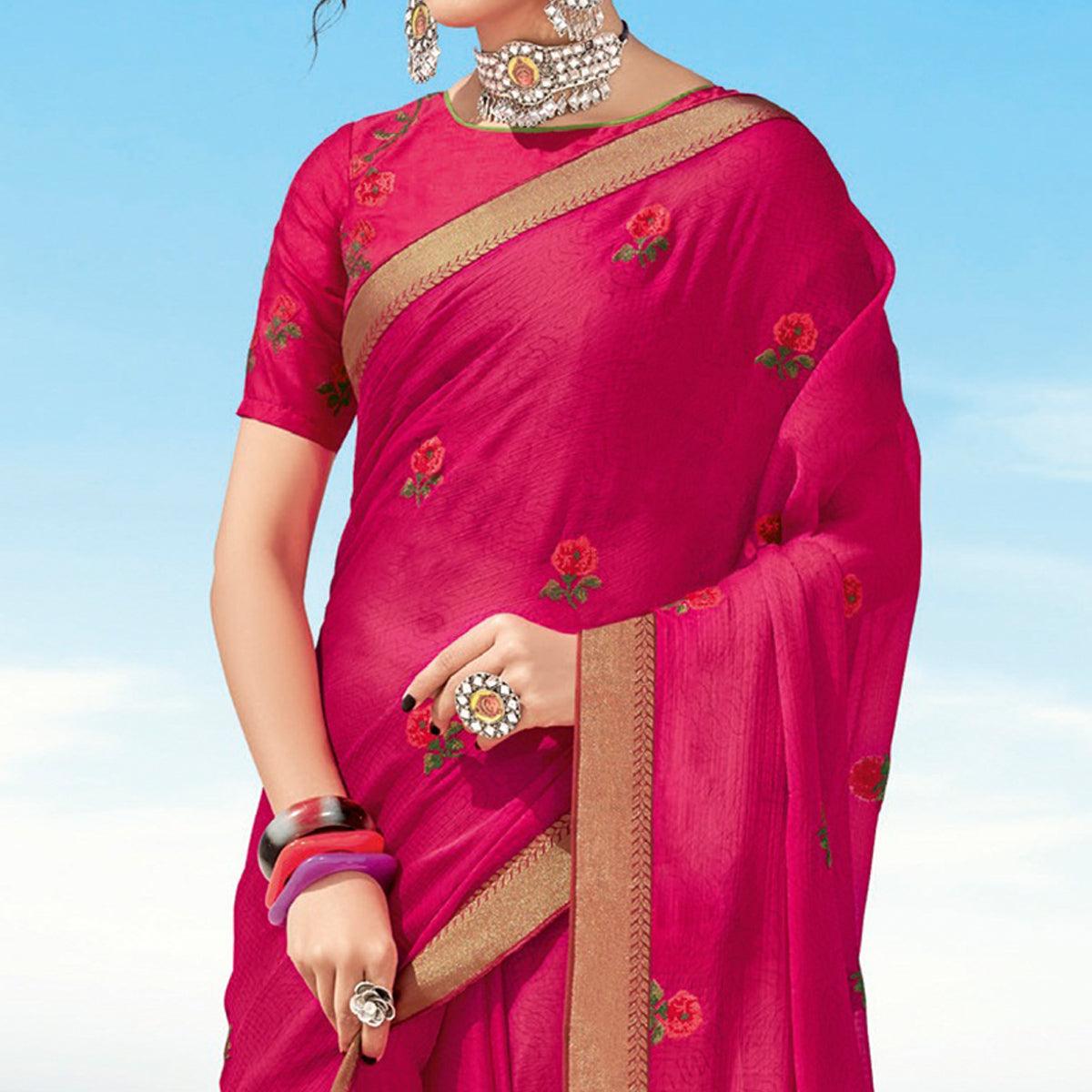 Dark Pink casual Wear Printed Chiffon Saree - Peachmode