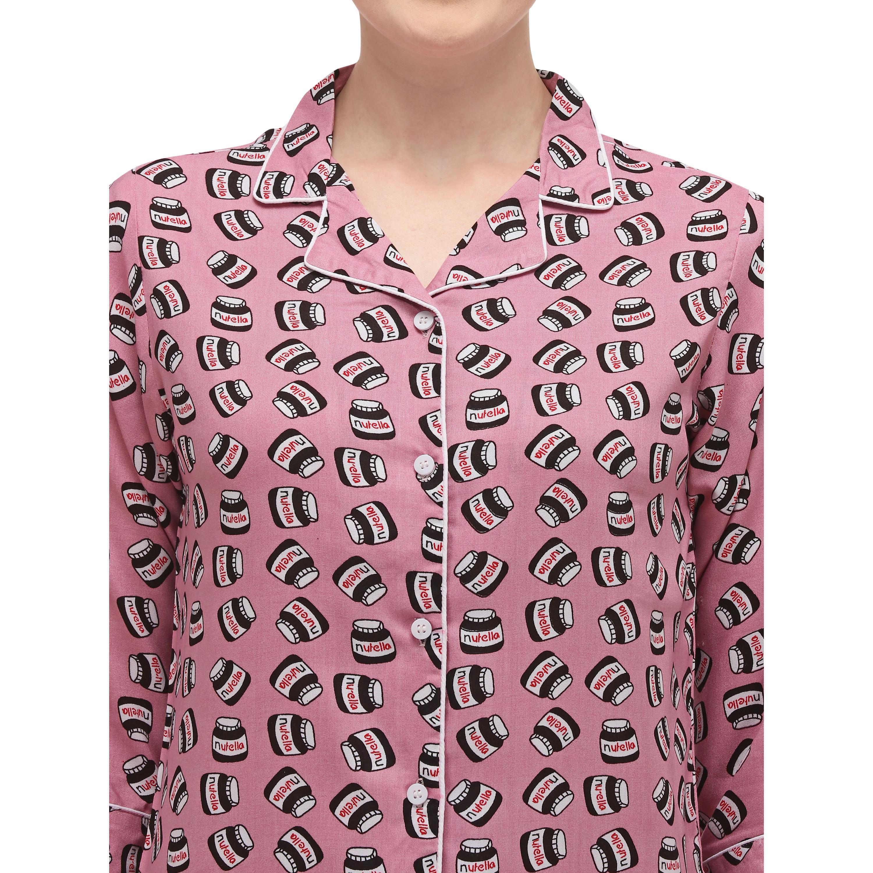 Dark pink Casual Wear Printed Rayon Night Suit - Peachmode