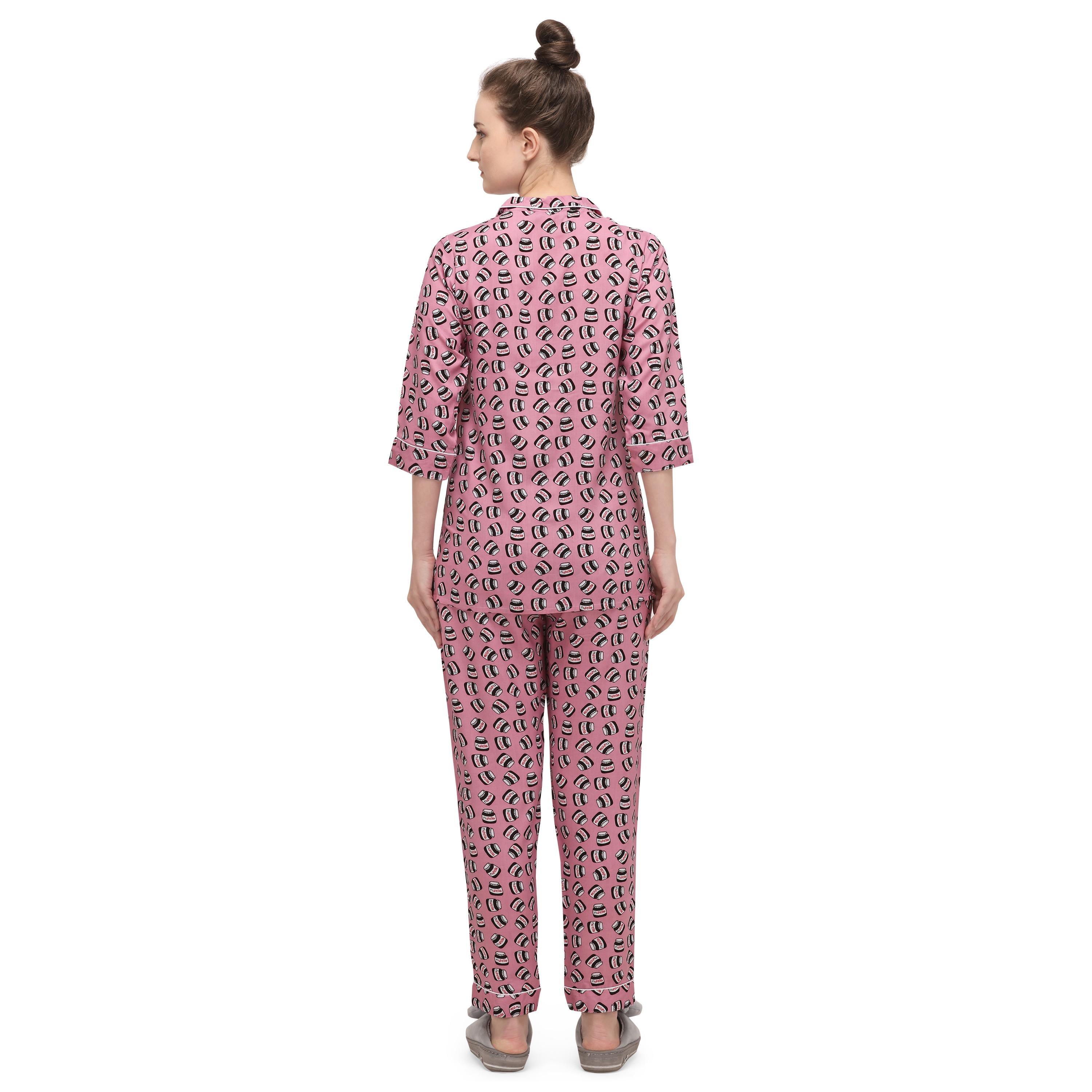 Dark pink Casual Wear Printed Rayon Night Suit - Peachmode