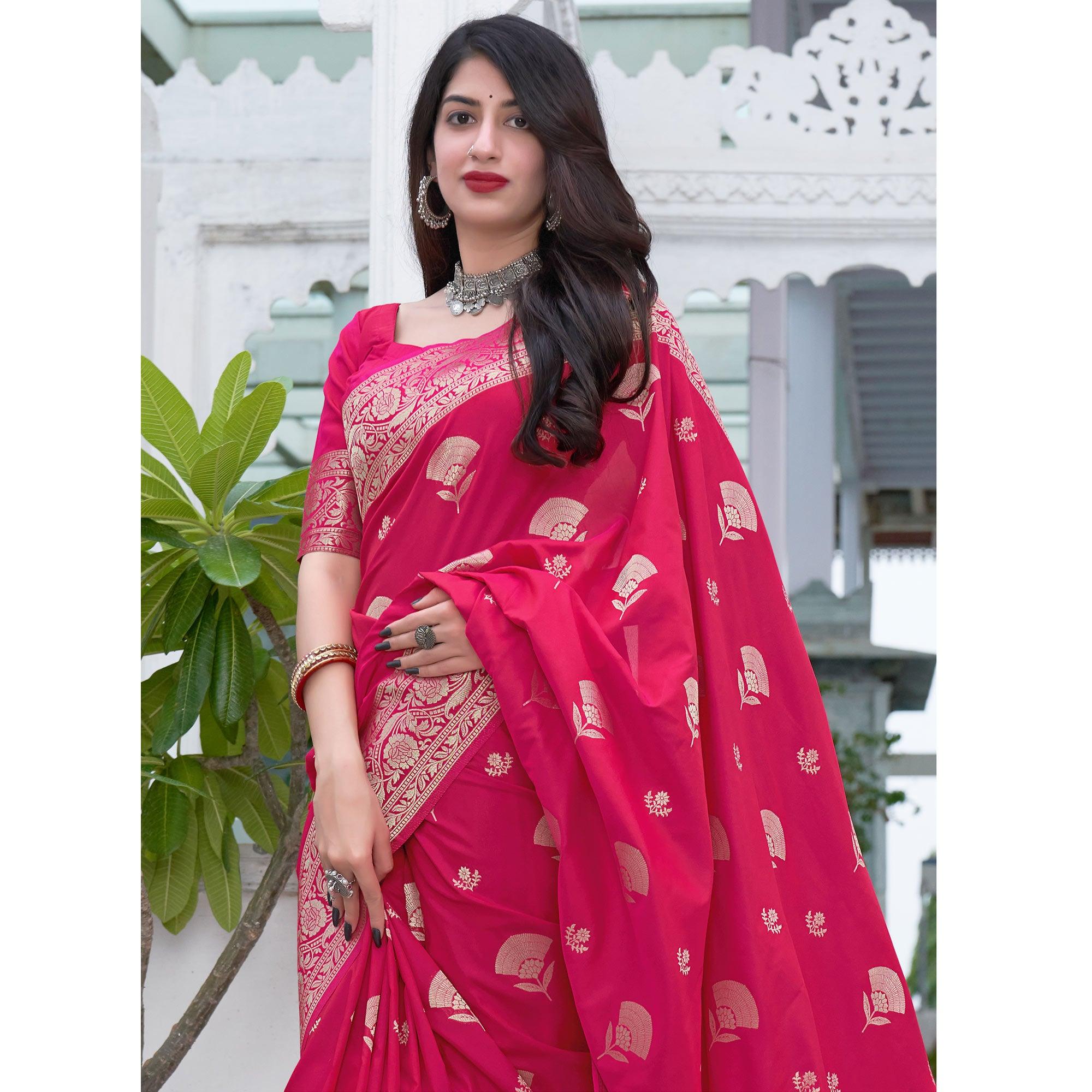 Dark Pink Festive Wear Designer Woven Silk Saree - Peachmode