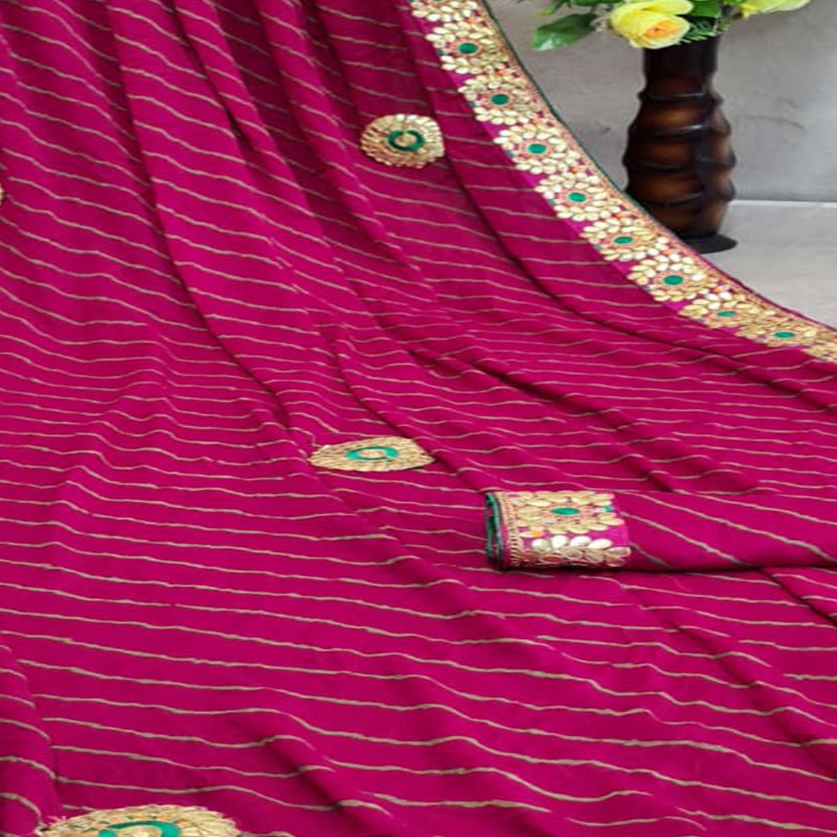 Dark Pink Festive Wear Printed Georgette Saree With Lace Border - Peachmode