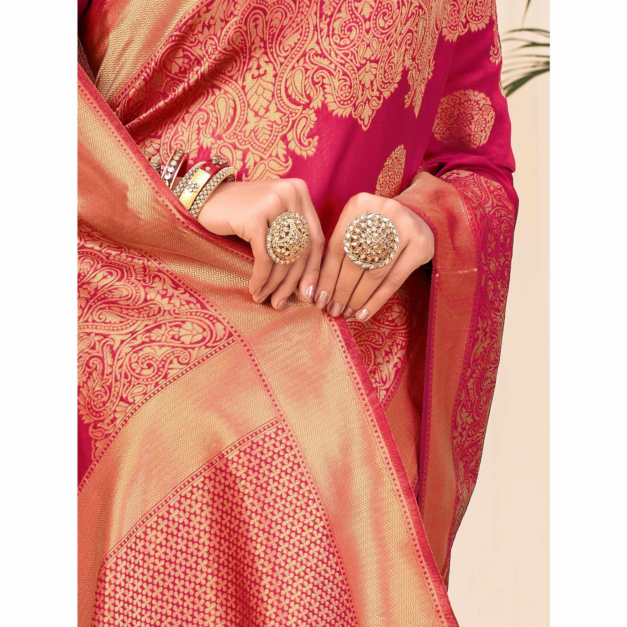 Dark Pink Festive Wear Woven Banarasi Silk Saree - Peachmode