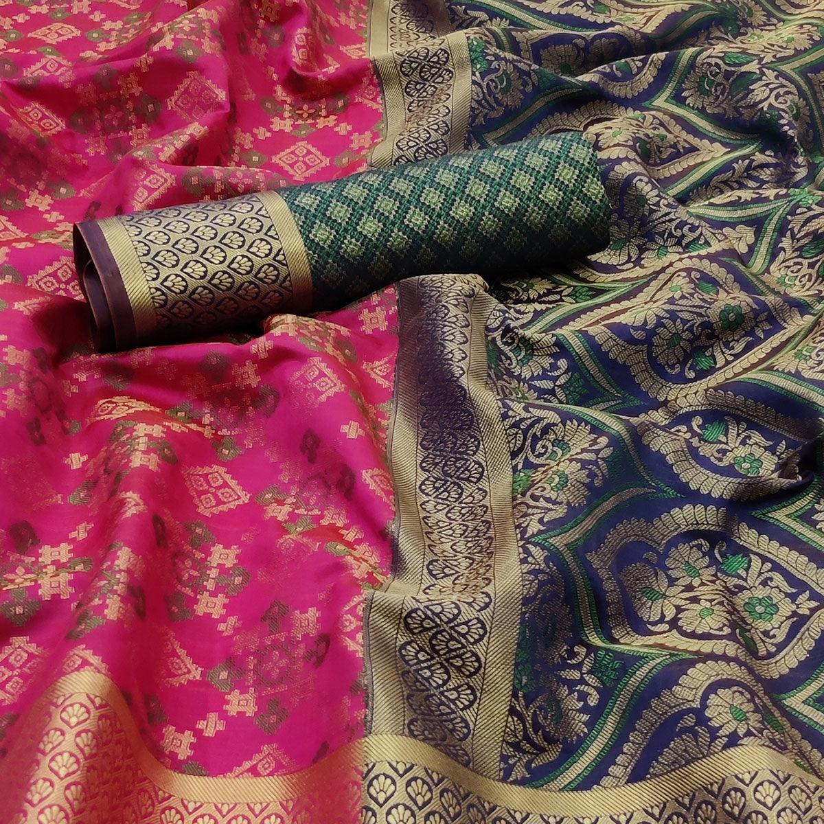 Dark Pink Festive Wear Woven Patola Silk Saree - Peachmode