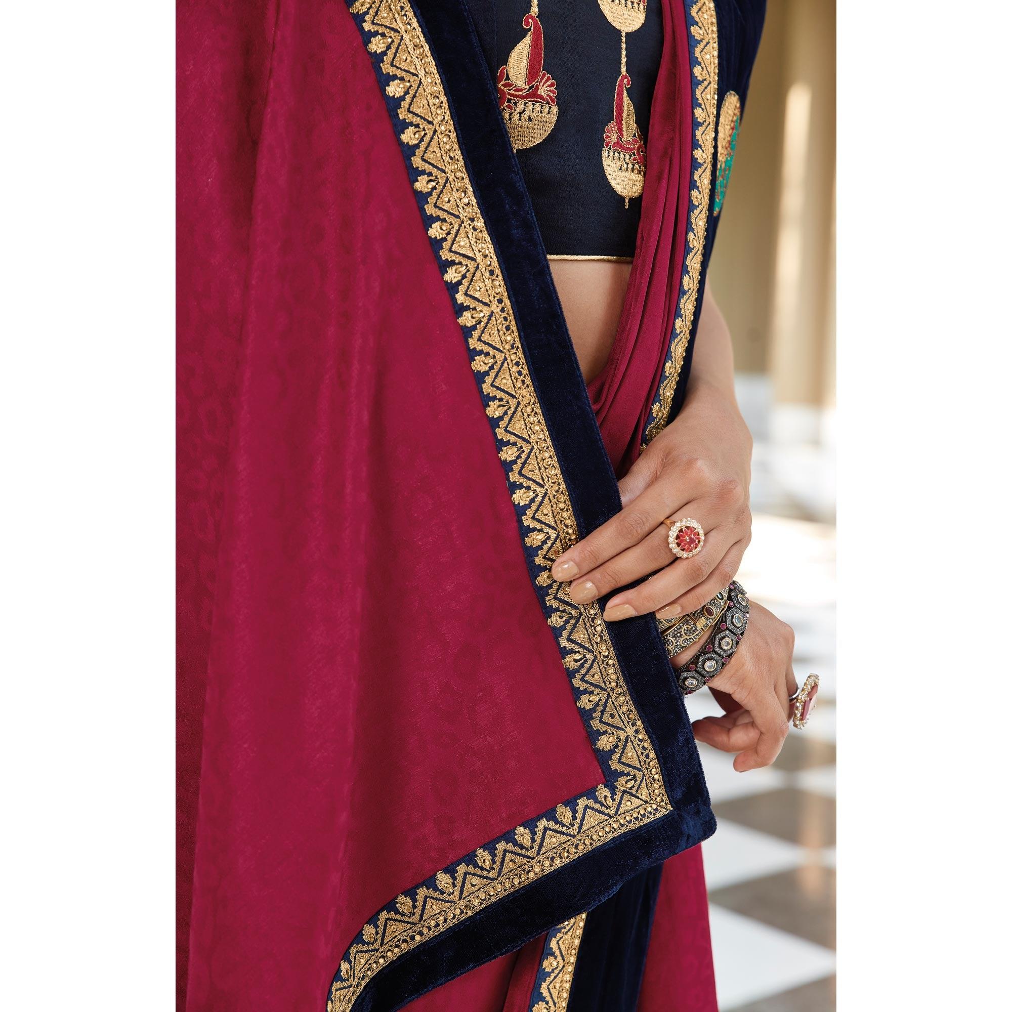 Dark Pink Festive Wear Woven Silk Saree With Border - Peachmode