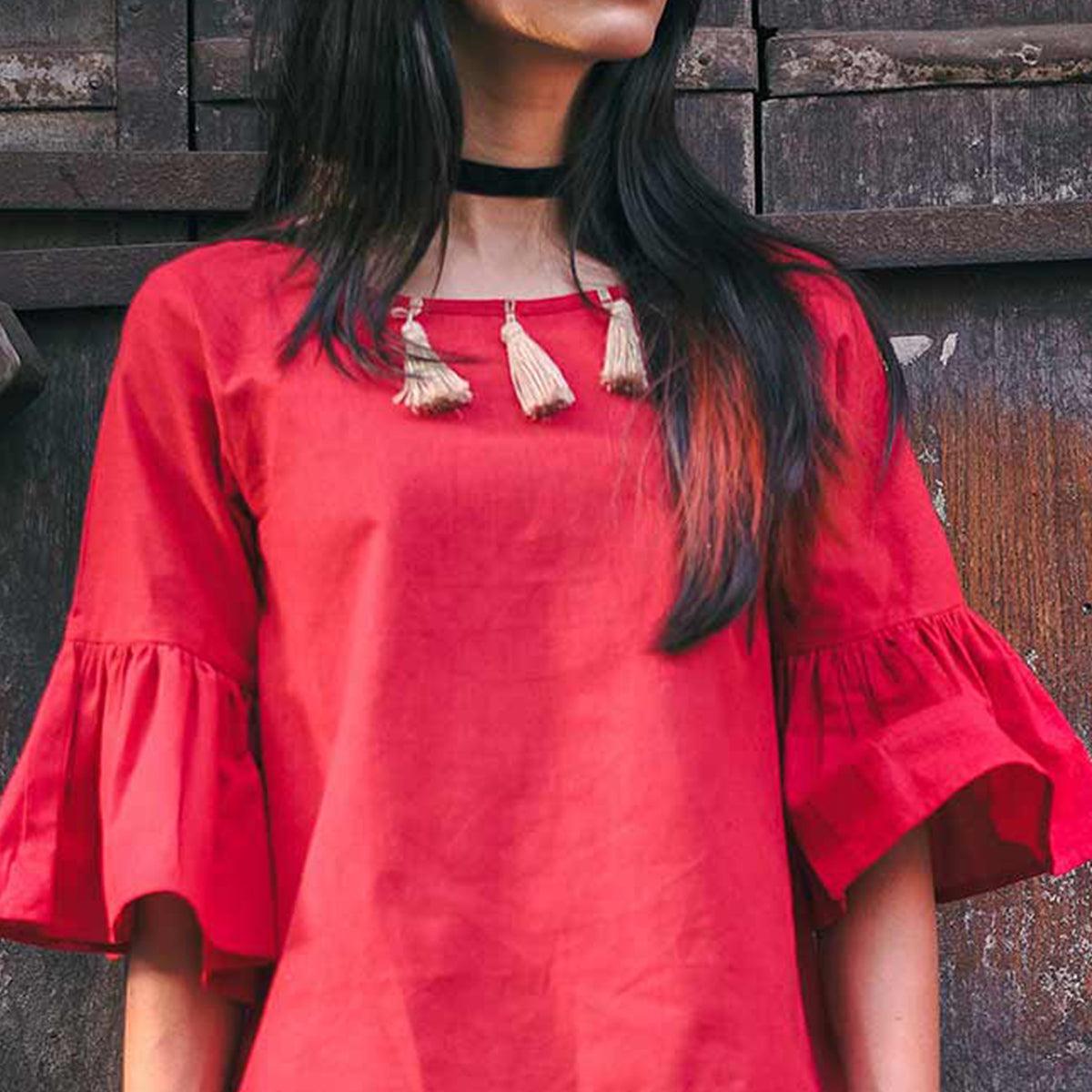 Dark Pink-Off-White Solid Khaadi Top-Bottom Set - Peachmode