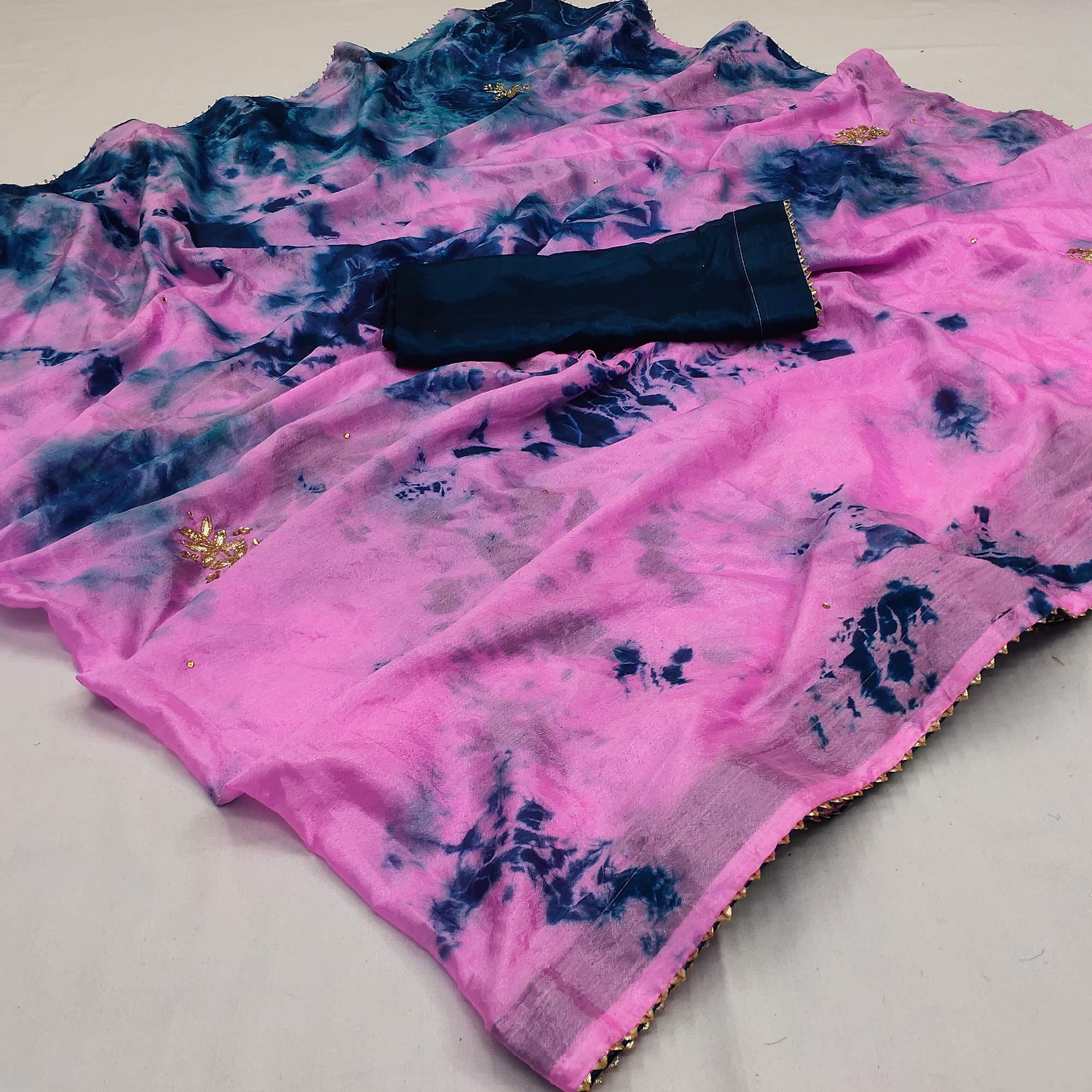 Dark Pink Printed Chiffon Saree - Peachmode