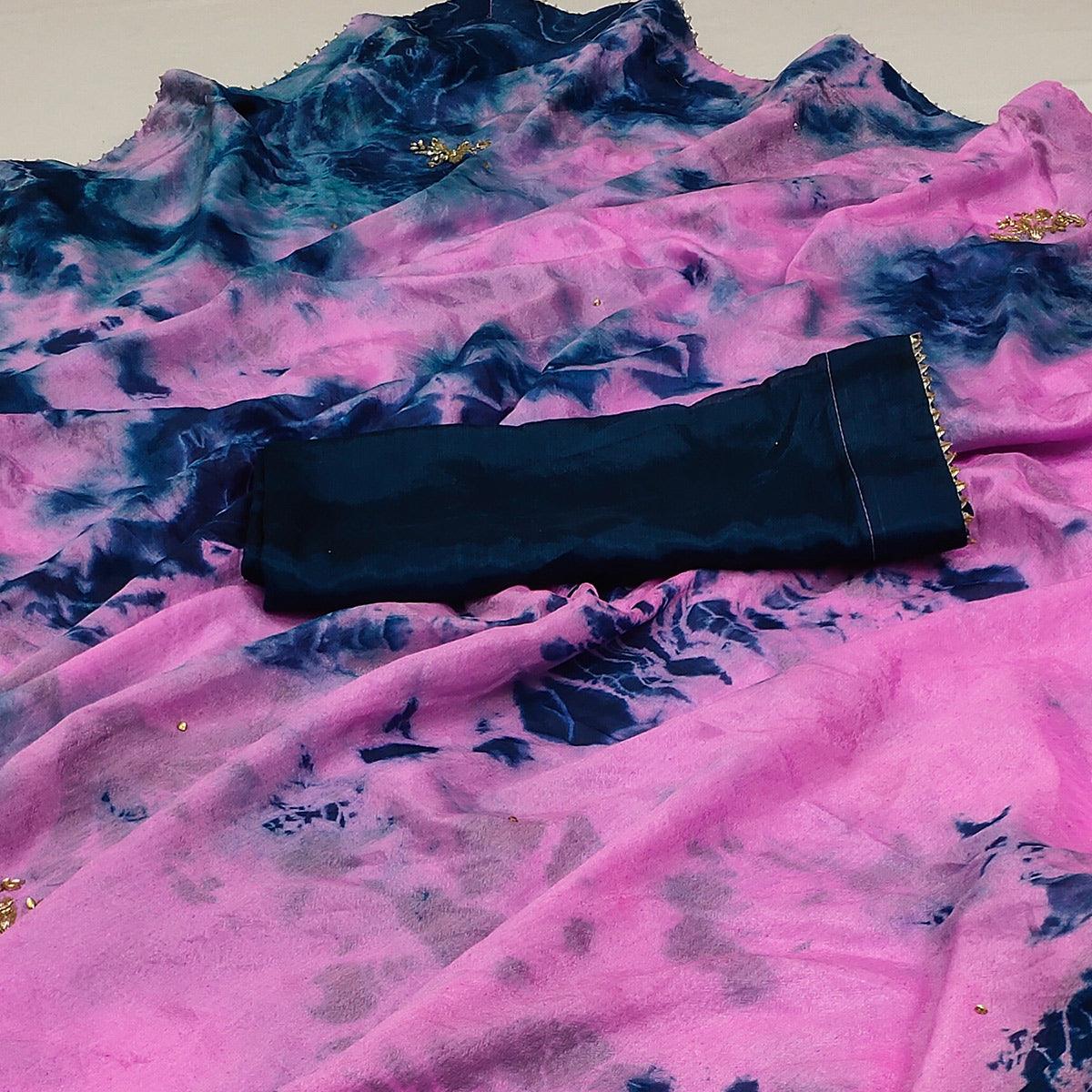 Dark Pink Printed Chiffon Saree - Peachmode