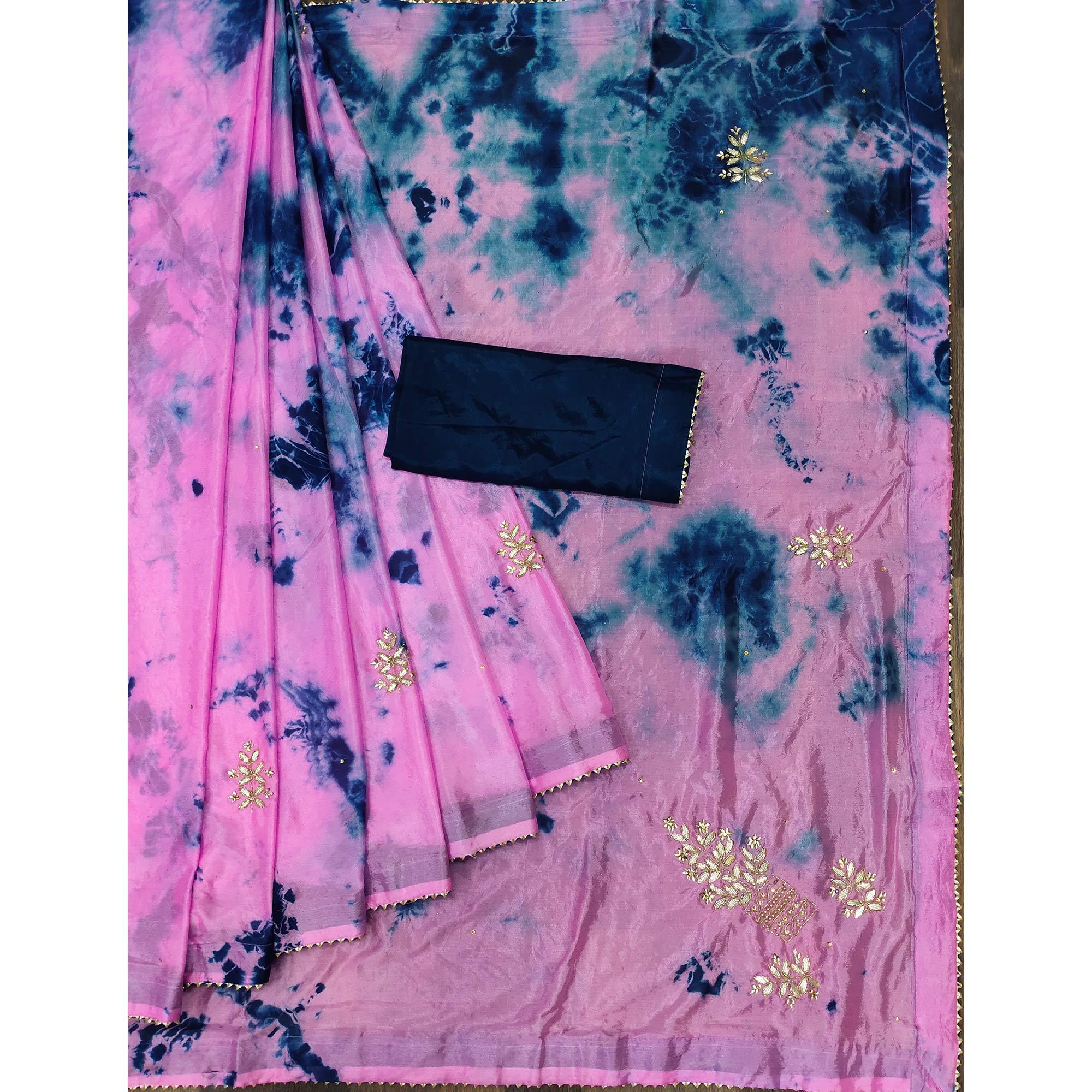 Dark Pink Printed Chiffon Saree - Peachmode